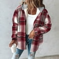 thumbnail image 4 of MELDVDIB Womens Button-Up Plaid Jacket Fall Winter Fleece Lined Blouse Fashion Causal Hooded Coat Lounge Travel Outwear Tops, 4 of 7