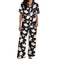 thumbnail image 3 of Halloween Pajamas Women Set Casual Relaxed Fit Lightweight Ghost Pumpkin Print Button down Short Sleeve with Pants Outfits Soft Comfy Sleepwear 2 Piece Lounge Set, 3 of 7