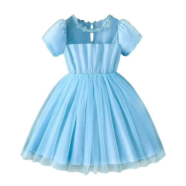 FYDUU Robe de Princesse pour Filles, Robes Tendance pour Filles, Sorties Décontractées, Aventures en Plein Air, Robe Élégante à Col Rond et Manches Bouffantes, Robe Midi Décontractée pour 4-5 Ans