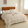 thumbnail image 3 of Bedding Duvet Cover With Pillowcase Set Washed Cotton Ruffle Edge Khaki Twin Size, 3 of 4