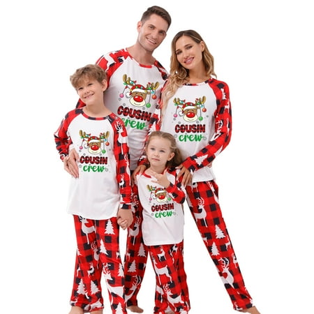 

Christmas Pajamas for Family Long Sleeve Reindeer Print Raglan Tops + Plaid Pants Set