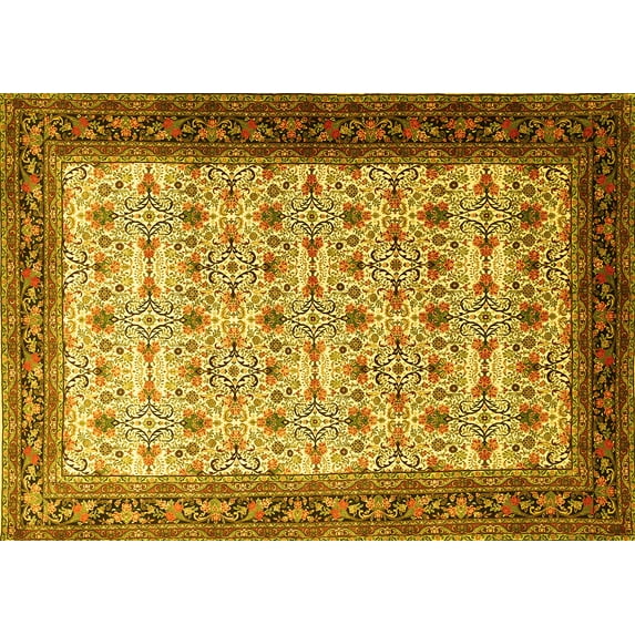 Ahgly Company Machine Washable Indoor Rectangle Persian Yellow Traditional Area Rugs, 8' x 12'