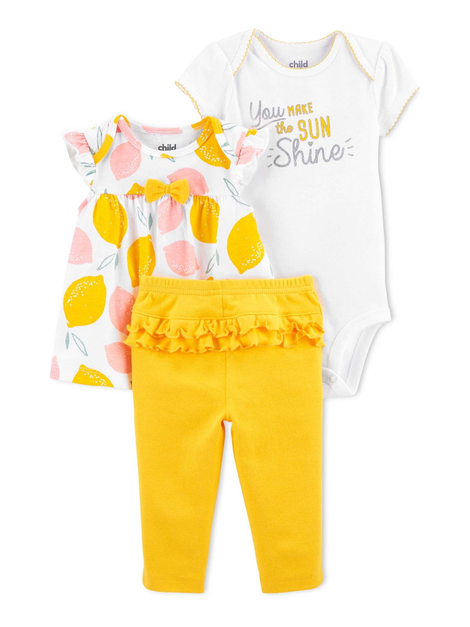 Carter's Child of Mine Baby Girl Top, Bodysuit & Pants, 3pc set