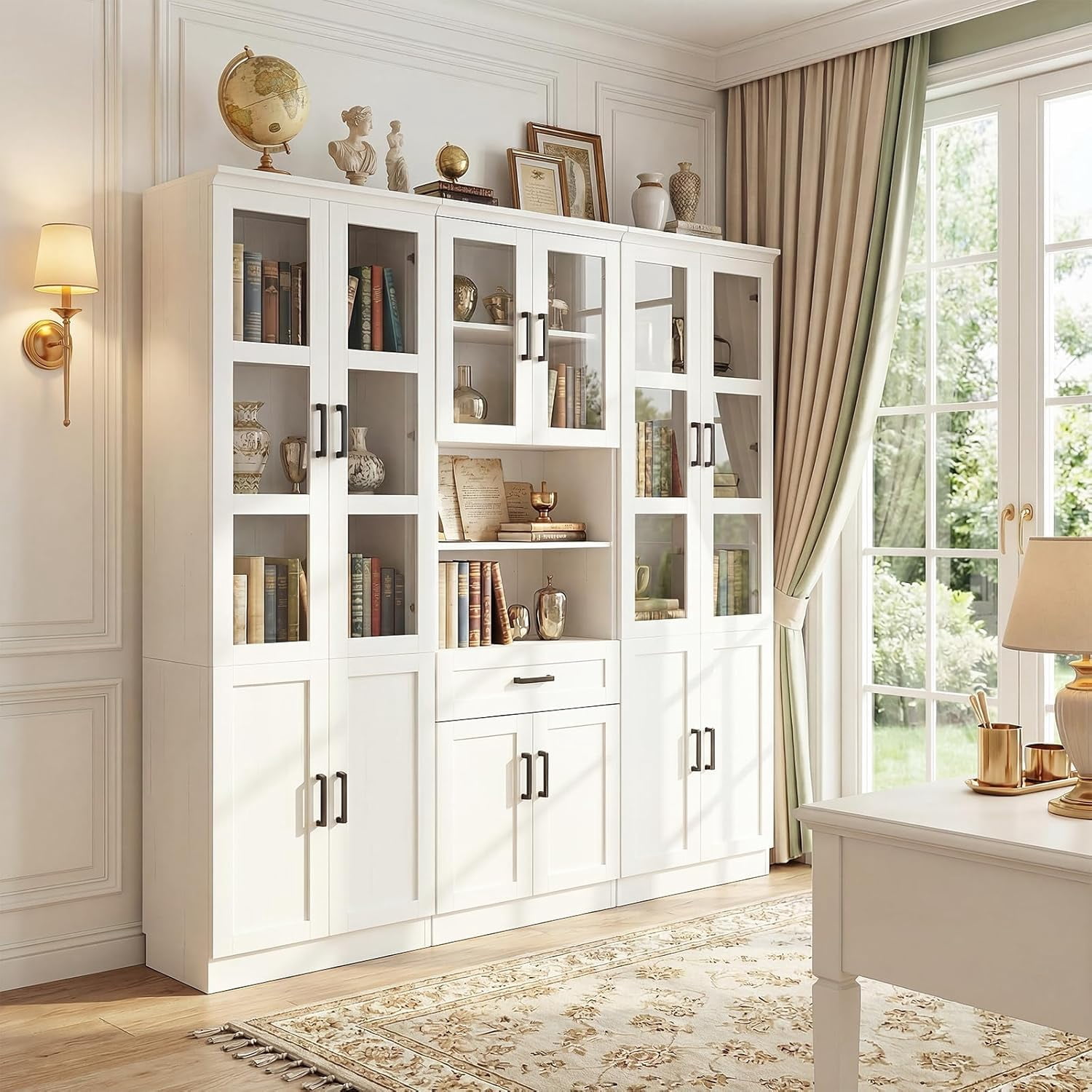Homieasy 79.7'' Tall Pantry Cabinet 3-Piece Set - 70.8'' Width Kitchen Hutch Cabinet with Drawer and Adjustable Shelves, Suitable for Dining/Kitchen/Living Room, Off-White