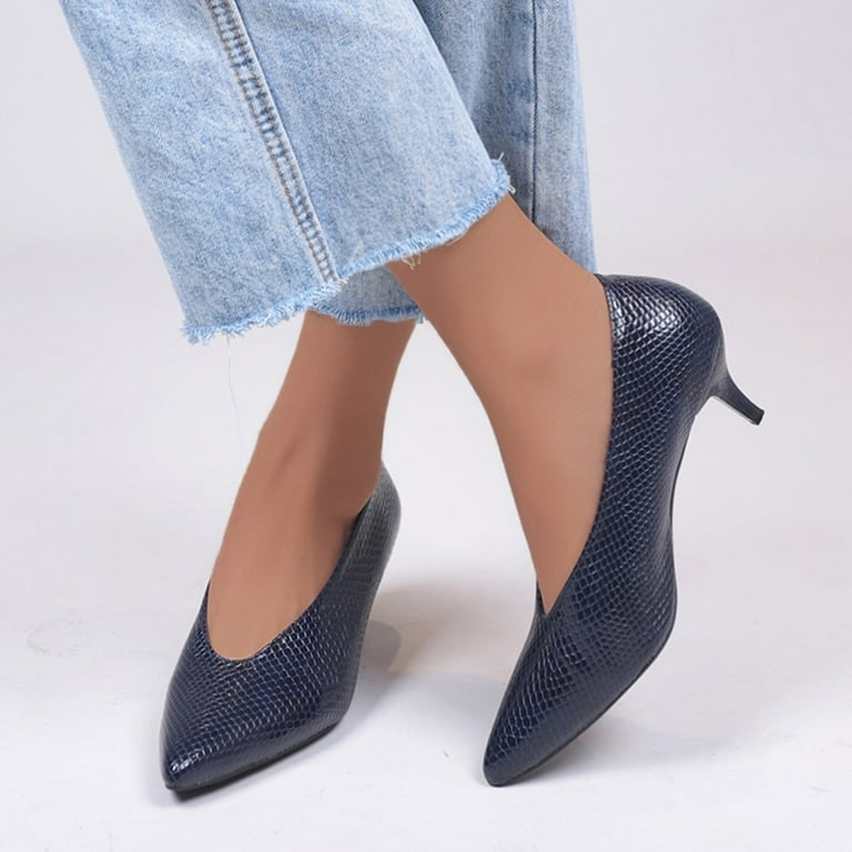 2022 New Womens Court Shoes Slip On Mid Kitten Heel Patent Leather Shoes Point Toe Casual Smart Office Work Party Dress Shoes Ladies Pumps Shoes