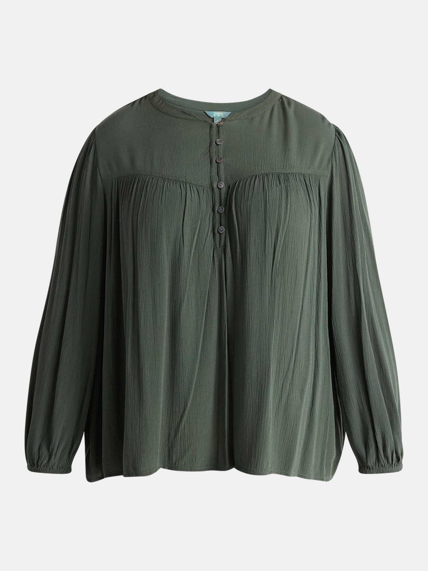 Terra & Sky Women’s Plus Peasant Blouse with Long Sleeves, Sizes 0X-5X