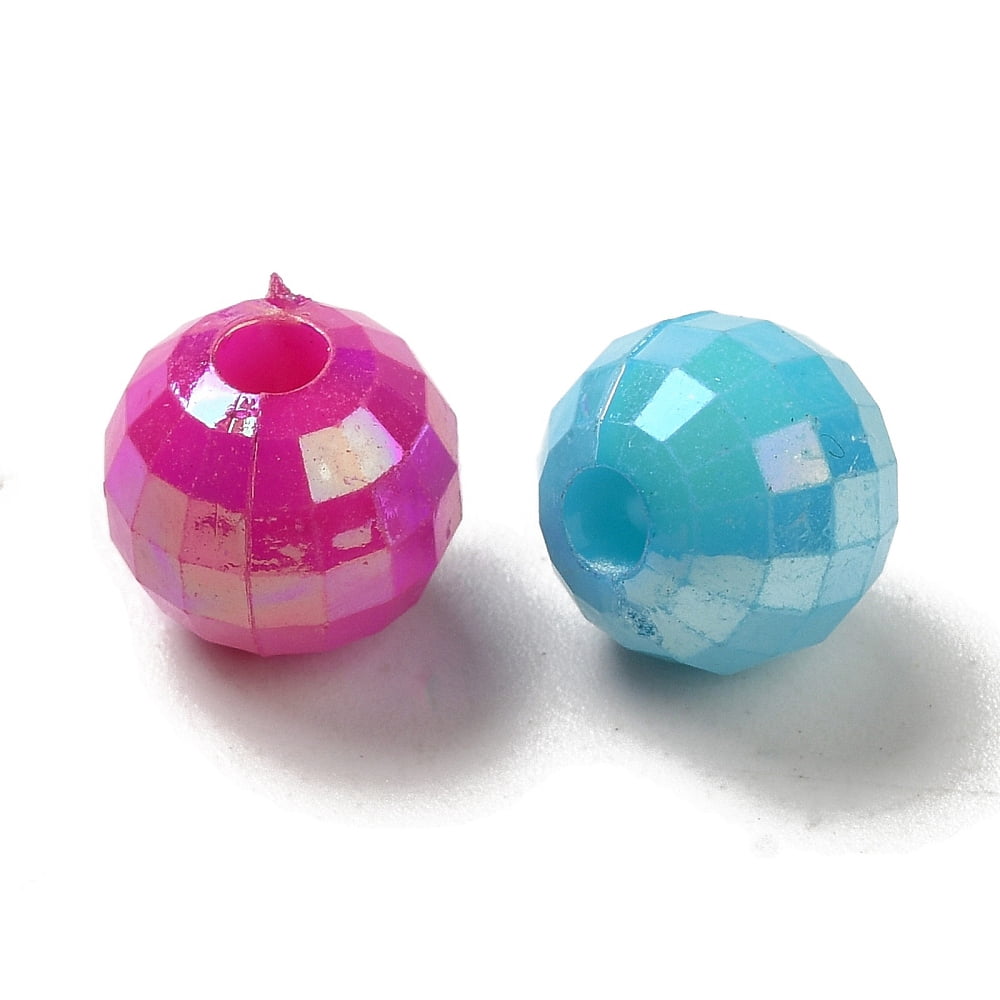Plating Opaque Acrylic Beads AB Color Round Faceted Mixed Color 9.5mm Hole: 2.7mm 1086pcs/500g