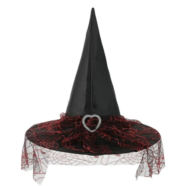Sombreros de Halloween con hebilla en forma de corazón, sombrero de encaje de bruja, sombrero ancho acorralado para fiesta de festival, sombrero de poliéster para mujer