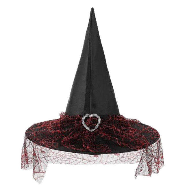 Sombreros de Halloween con hebilla en forma de corazón, sombrero de encaje de bruja, sombrero ancho acorralado para fiesta de festival, sombrero de poliéster para mujer