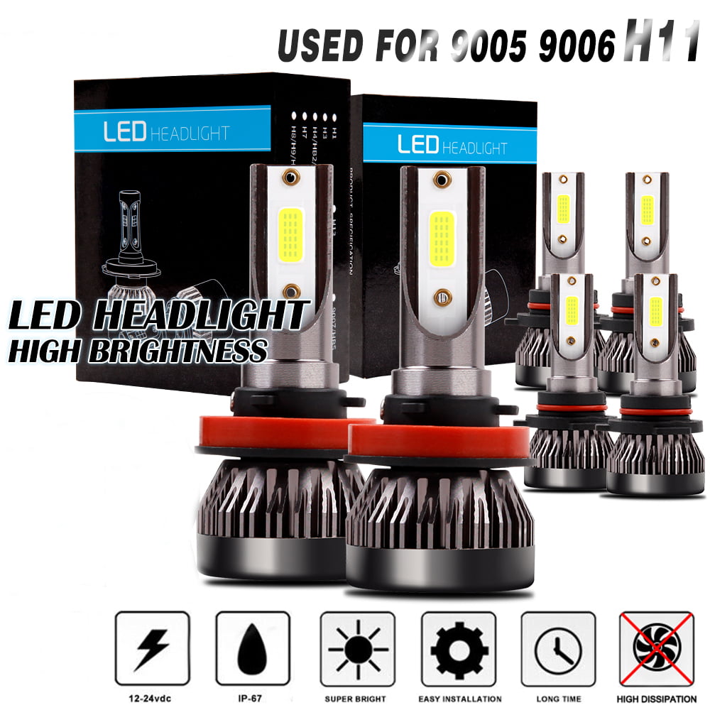 9005+9006 Combo COB LED Headlight  High/Low Beam 6000K White 4 Bulbs Kit 14000Lm