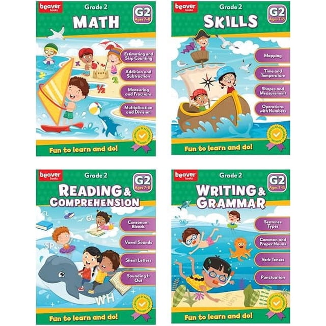 Head Start Workbooks for Kids Ages 7-8, Fun 2nd Grade Workbooks for Learning Math and Writing Basics, Before School Workbooks with Math, Reading Comprehension, Grammar, and Skills