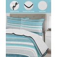 thumbnail image 4 of Quilts Full Size Bedding Set, Teal Nordic Style Stripes Lightweight Quilted Comforter, Turquoise Texture Soft Reversible Bedspread Coverlet with Pillow Covers for All Season, 78" x 90", 4 of 7