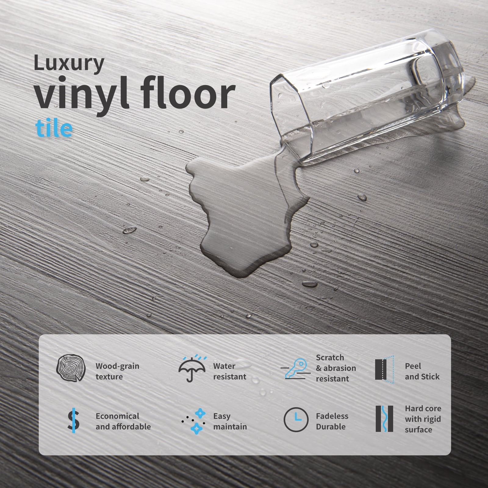 Art3d Peel and Stick Floor Tile Vinyl Wood Plank 54 Sq.Ft Rigid Surface Self-Adhesive Flooring in Light Gray