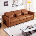 thumbnail image 6 of ATJafurn 108.7"W Orange Leather Couch, Mid-Century Modern Modular Sectional Sofa with Pillows and Deep Seat for Living Room and Bed Room, 6 of 9
