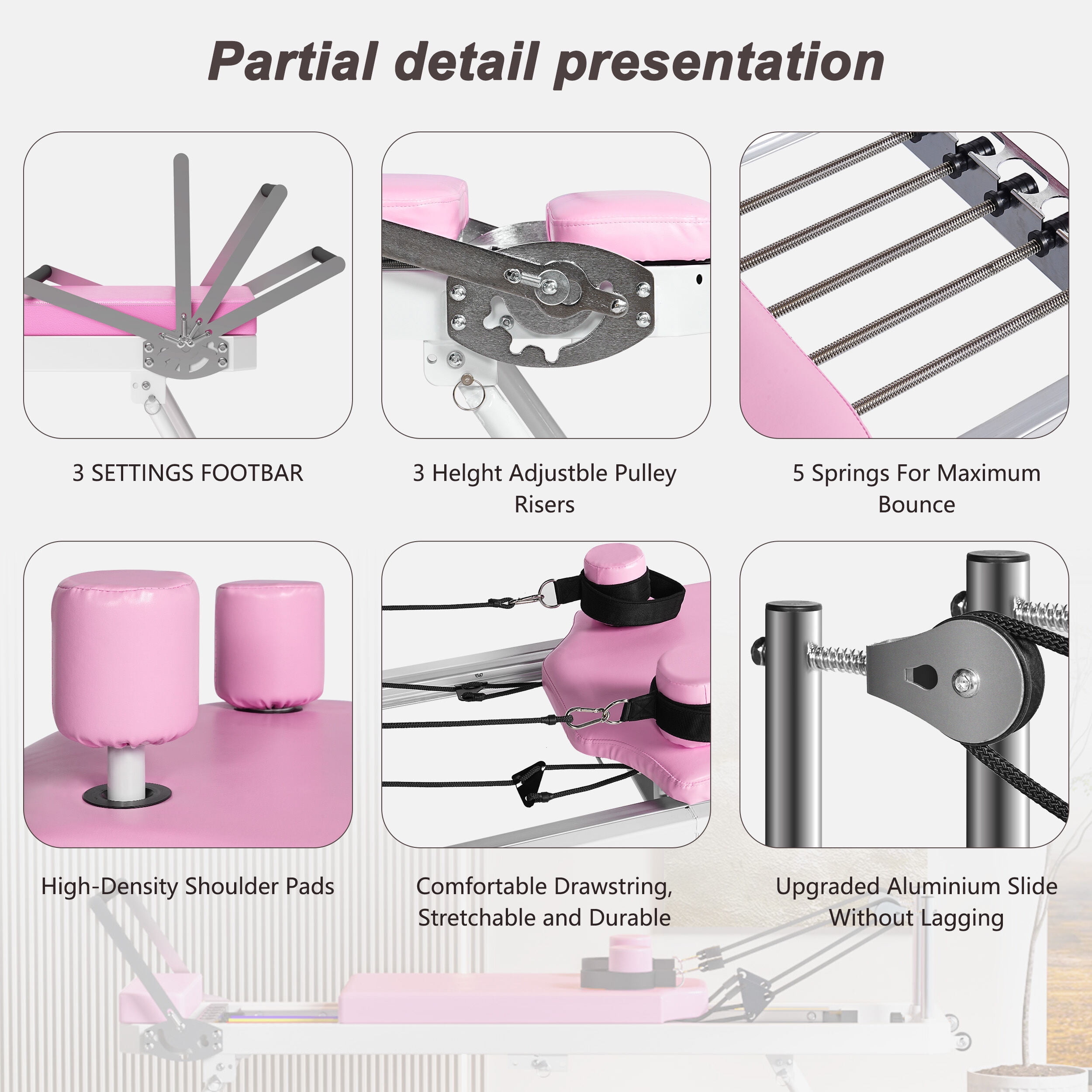 Exercise Equipment Pilates core bed, foldable home high quality, yoga studio with the same commercial fitness equipment, pink,Workout Equipment