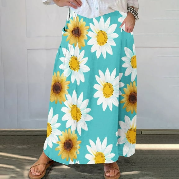 WXLWZYWL Maxi Skirts for Women Fall Vintage Paisley Print Long Maxi Skirt Trendy Fall Floral Boho Long Skirts Dress with Pockets