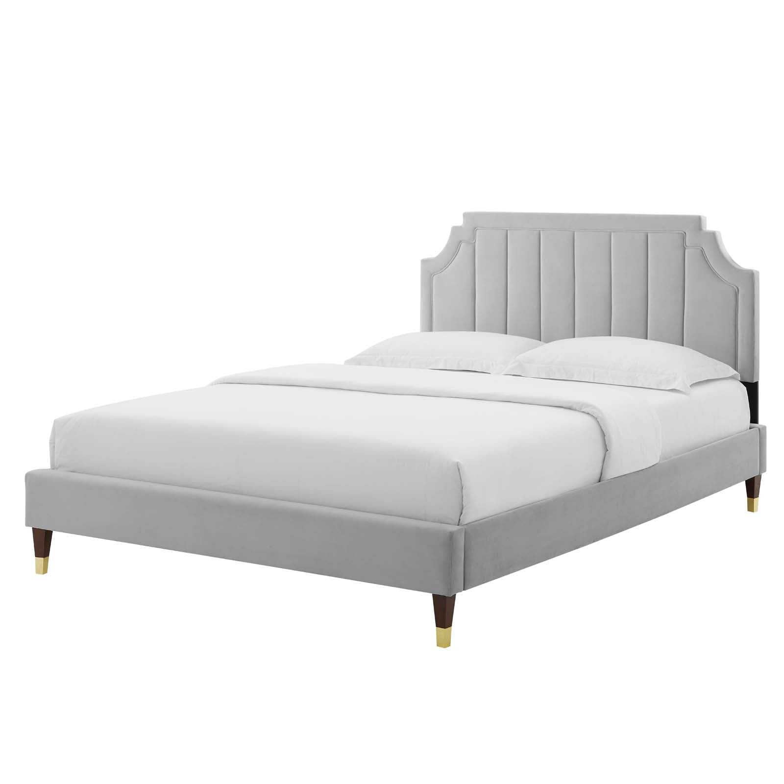 Platform Bed Frame, Twin Size, Velvet, Light Grey Gray, Modern Contemporary Urban Design