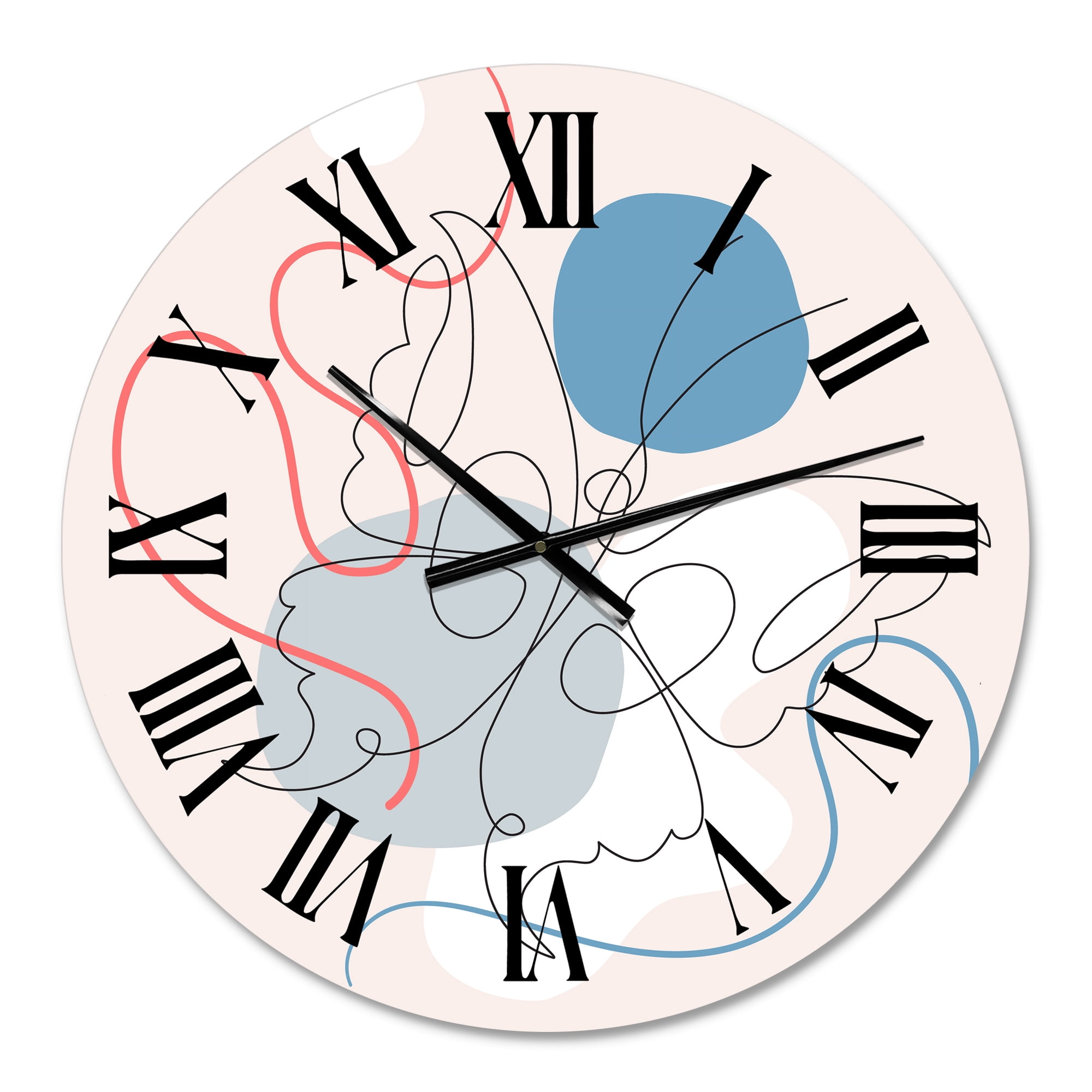 Designart 'Butterfly One Line Drawing On Cubism Shapes I' Modern Wall Clock
