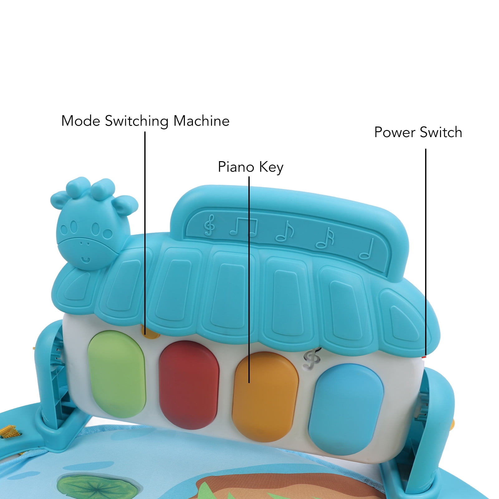 BIMZUC Baby Gym Play Mat Learning Sensory Sound Infant Kick Play Piano Mat Toy for Newborns Mushroom Animal Pattern Tummy Time Activity Center with Hanging Toys Portable Design 17.32 inches / 44 cm