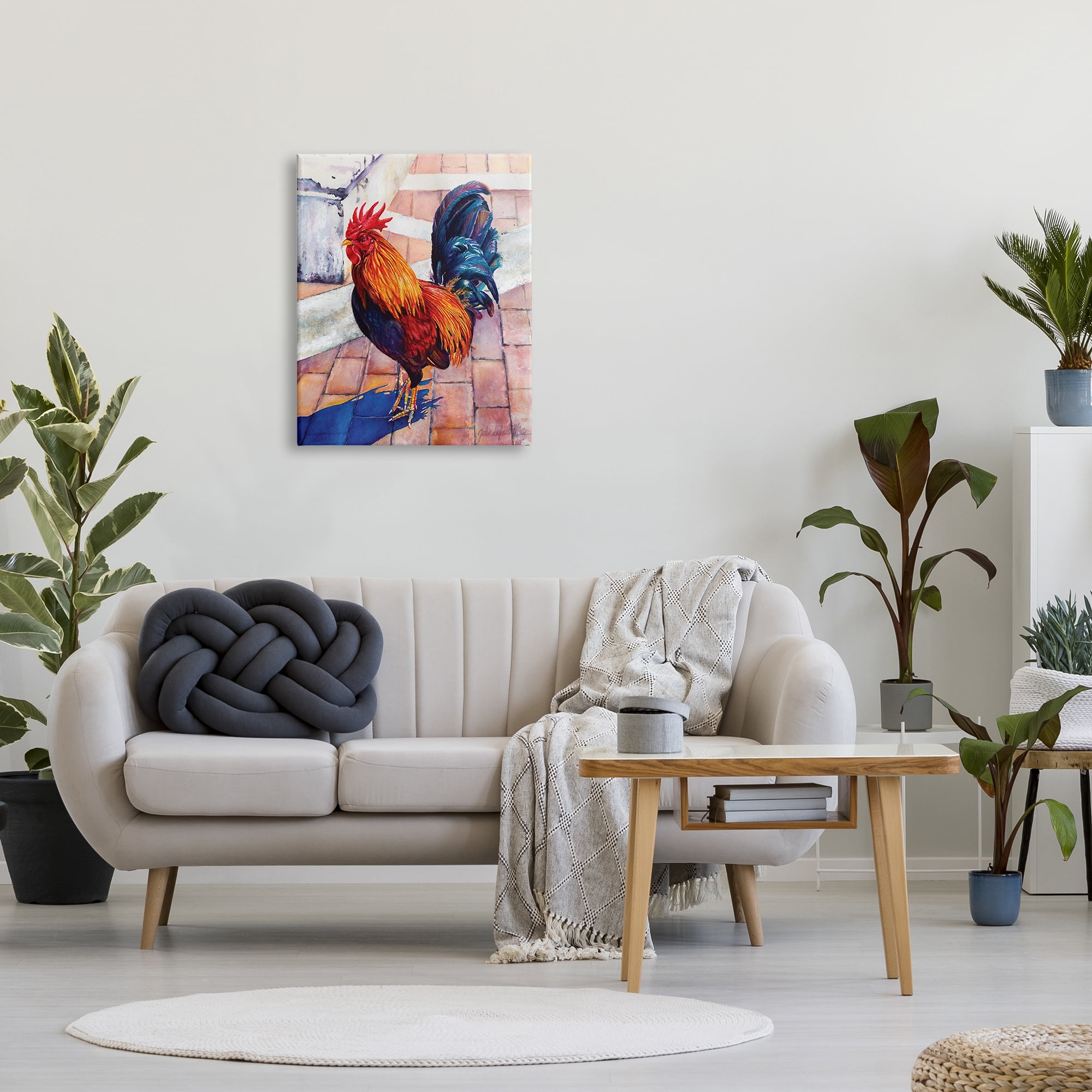 Stupell Industries Rooster Standing on Bricks Animals & Insects Painting Gallery Wrapped Canvas Print Wall Art, 24 x 30
