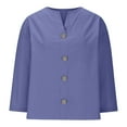 thumbnail image 3 of Dazajoo Weekly Sale V Neck 3/4 Sleeve Tops for Women Plus Size Cotton Linen Solid Color Shirts Casual Button Down Loose Blouse,Gray,XXXL, 3 of 7