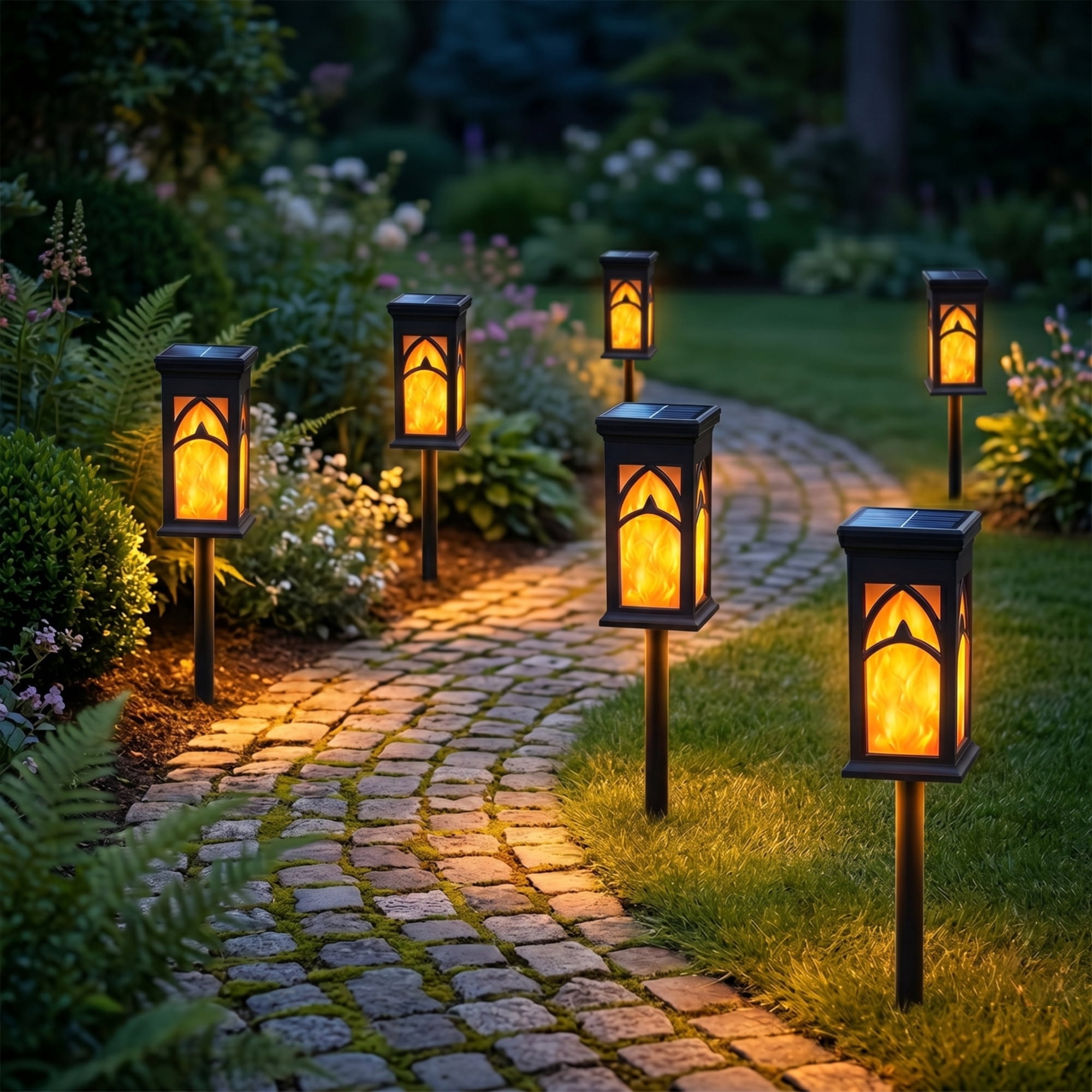 Toodour Solar Lights Outdoor Waterproof, 6 Pack LED Solar Powered Torch Lights with Flicking Flame, Landscape Lighting for Garden Yard Pathway, Warm White