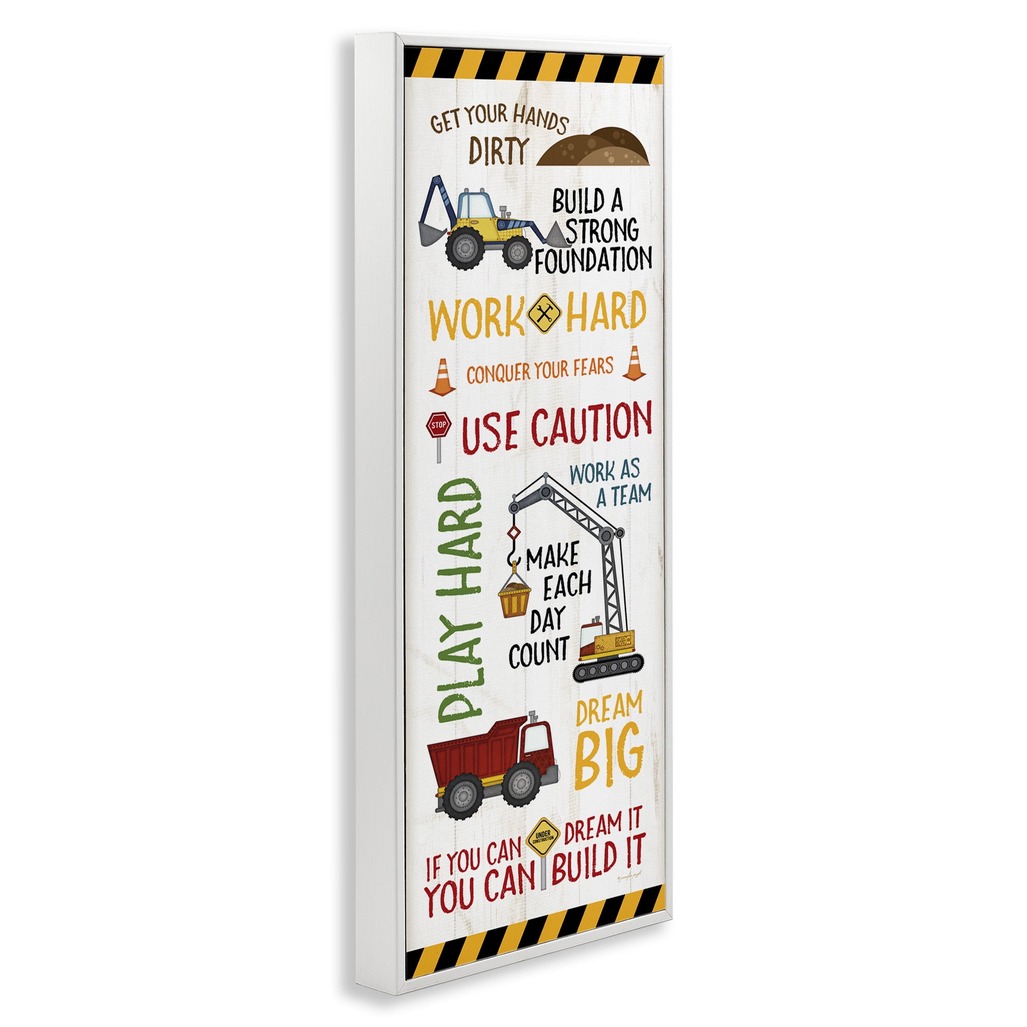 Stupell Industries Kids' Construction Zone Vehicles Transportation Painting White Framed Art Print Wall Art, 13 x 30