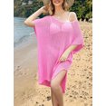 thumbnail image 2 of DAKIMOE Womens Swimsuit Cover Up Summer Casual Crochet Hollow Out Coverup Short Sleeve Bathing Suit Bikini Swimwear Beach Dress, Rose Red, 2 of 5