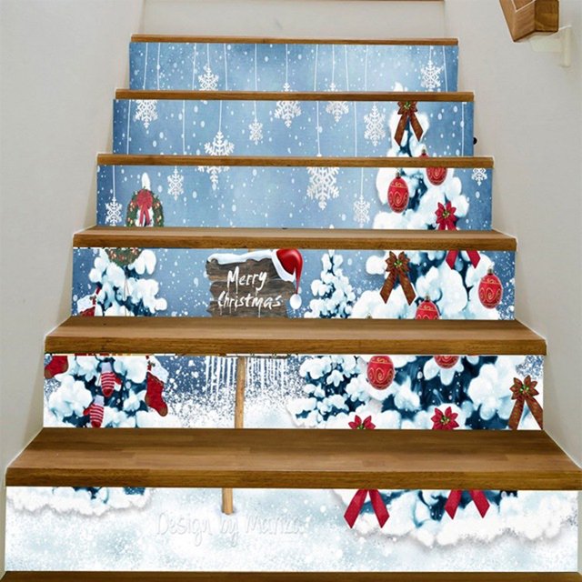 Pegatinas 3D para escaleras, 39,3 pulgadas x 7,08 pulgadas, 13 elevadores de escaleras autoadhesivos de PVC, pegatinas removibles para escaleras, calcomanías, papel tapiz para festivales, decoración para fiestas en el hogar Rojo Verde RV011031-00202SDJ