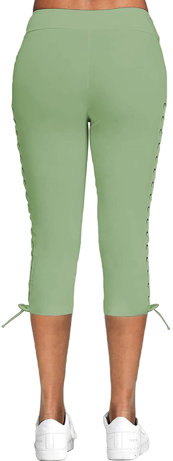Women Lace up Casual Capri Pants 