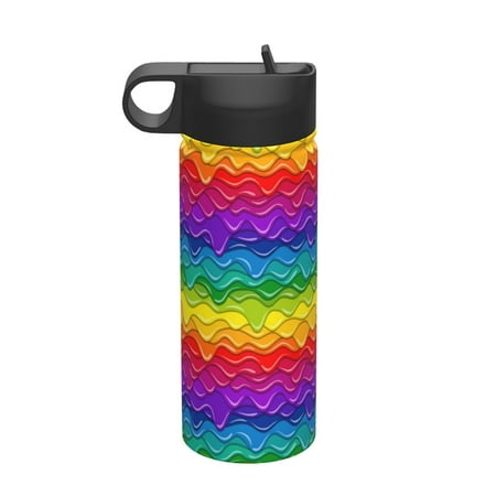 

Adobk Bright Rainbow Print Water Bottle 18oz Sports Insulated Kettle for Cycling Gym Basketball Outdoor Suitable as a Present