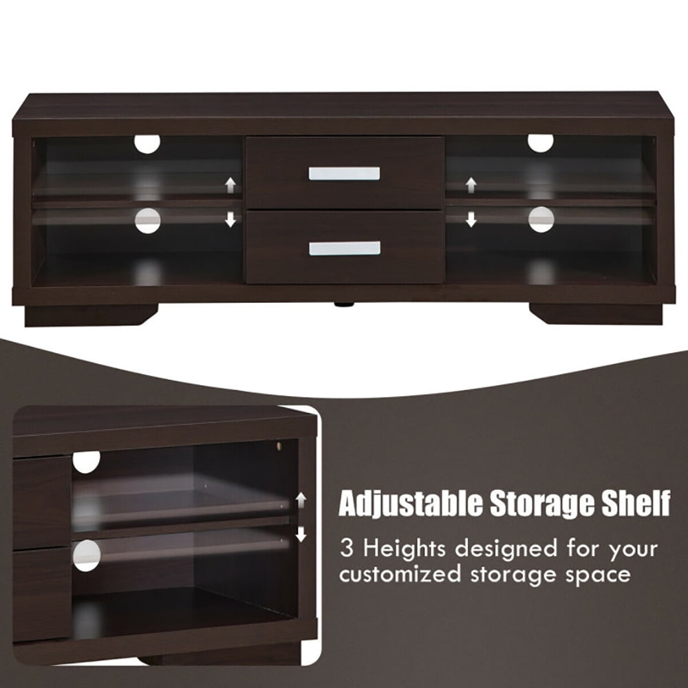 Finihen TV Stand, TV Cabinet, Modern TV Stand Entertainment Center with 2 Drawers and 4 Open Shelves, Media Entertainment Center with Storage, for Living Room, Bedroom, Brown