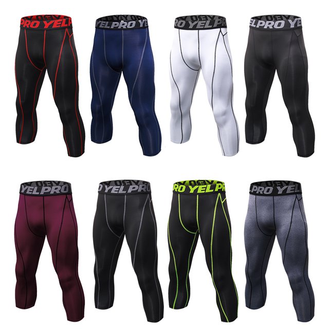 Graflsoa Men's Performance Workout Leggings 2-Pack: Quick-Dry, Breathable, Stretchable with Muscle Support for Gym, Running, and Yoga - Black & Grey Patchwork Design, Size L (EU)