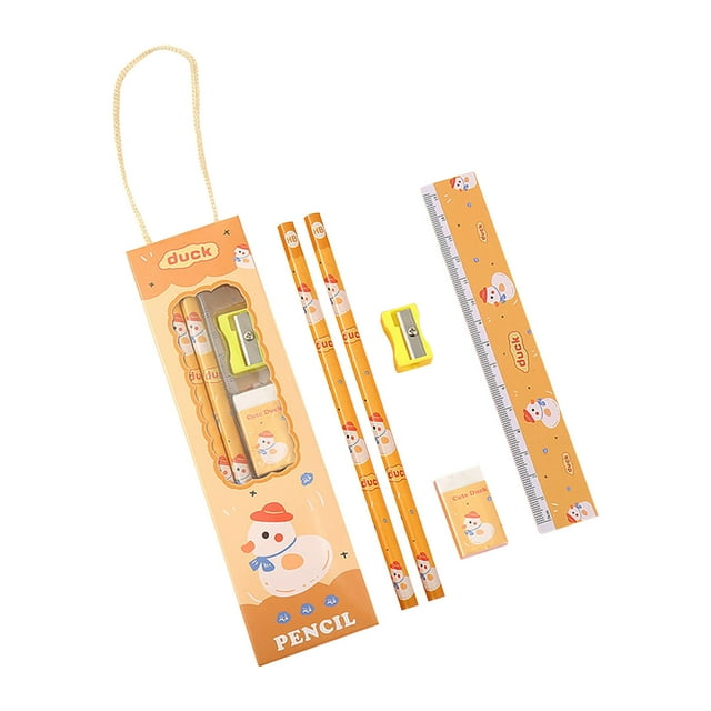 5-Piece Back-to-School Pencil Set Includes Sharpener, Ruler & Eraser for Kindergarten, Art & Homework