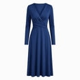 thumbnail image 5 of Ashirexll Long Sleeve Dress for Women A-Line Wrap Style Long Sleeve V-Neck Solid Color Dress with Cross Over Waist, 5 of 7