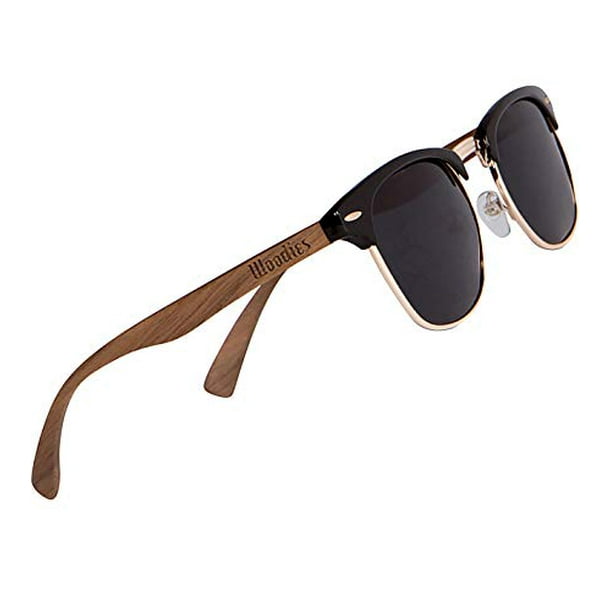 WOODIES Polarized Walnut Wood Sunglasses for Men and Women, Black  Polarized Lenses and Real Wooden Frame