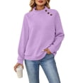 thumbnail image 2 of ClodeEU Women's Crew Neck Waffle Knit Drop Shoulder Long Sleeve Pullover,Casual Loose Basic Sweatshirt Top Purple,Women's Plus M, 2 of 9
