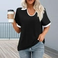 thumbnail image 3 of Women Polo Shirts Short Sleeve U Neck Shirt Summer Basic Tee Dressy Casual Loose Work Blouse Color Block Tunic Tshirt, 3 of 4