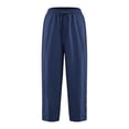 thumbnail image 6 of LEAVINGSUO Linen Pants for Women Summer Casual Drawstring Elastic Waist Pant Loose Wide Leg Button Trousers With Pockets Navy S, 6 of 8