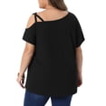 thumbnail image 3 of Agnes Orinda Women's Plus Size Top Boat Neck Criss Cross Off One Shoulder Short Sleeve T-Shirts Summer Casual Knit Blouses 1X Black, 3 of 6
