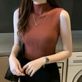 thumbnail image 3 of Fashion Women Knitted Vest Solid Color Sleeveless Half High Collar Slim Base Camisole Casual Tank Top Knitwear Summer Streetwear, 3 of 5