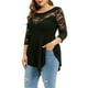 thumbnail image 2 of Minnieouse Blusa de manga 3/4 con dobladillo irregular plisado con costuras de encaje para mujer Prendas para la parte del cuerpo negro L Minnieouse AP002109-01, 2 of 5