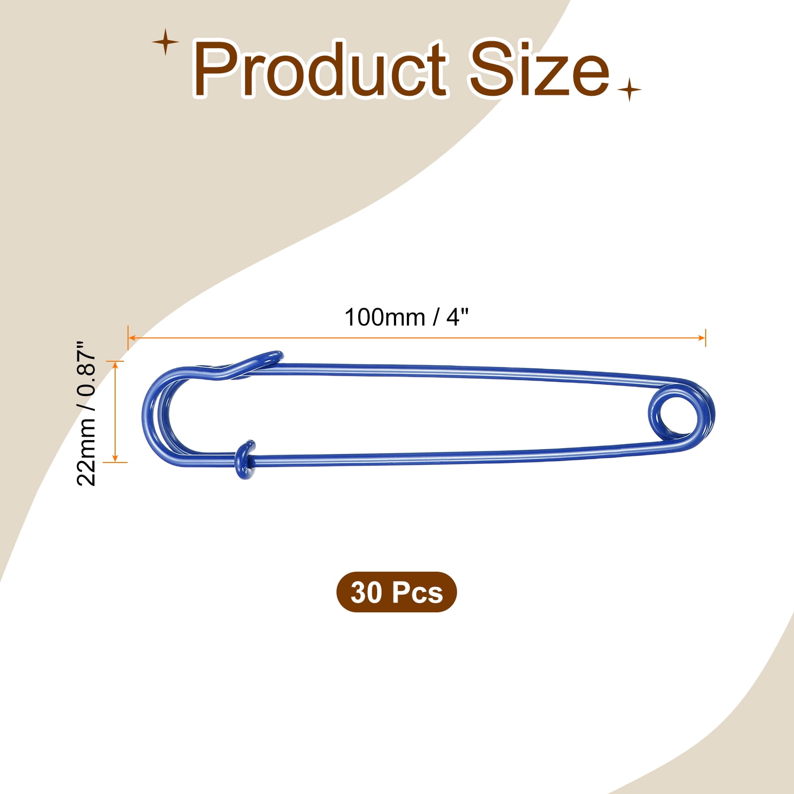 Uxcell 30pcs Safety Pins 100mm Baked Paint Large Safety Pin for Clothes, Blue