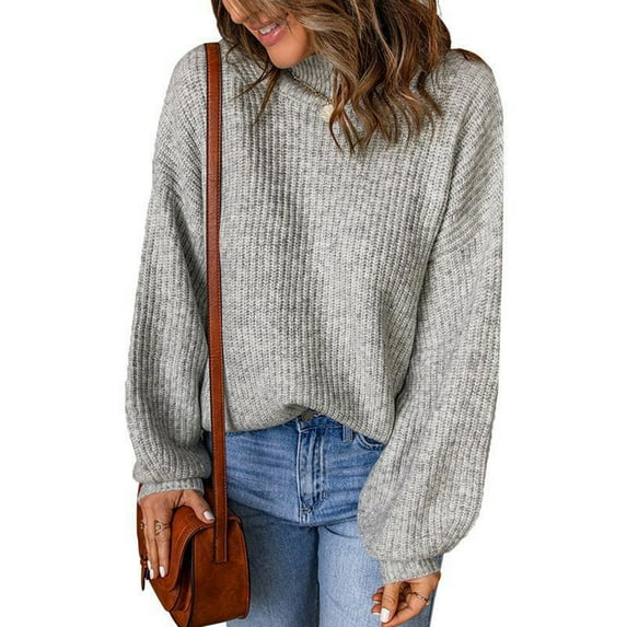Womens Sweaters Long Sleeve Turtleneck Knit Sweater Casual Loose Pullover Jumper Tops