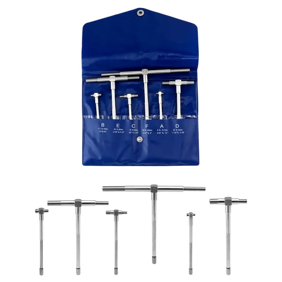QWORK 5/16" to 6" Telescopic Gauge Bore Gauge, 6 Pack Hole Gauge Set, Premium Steel T-Bore Hole Gauges Set, Measurement Tool, Telescoping Full Round
