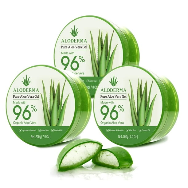 Gel de aloe vera Aloderma, 96% orgánico, 200 ml, hidratante facial