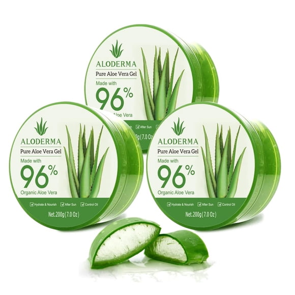 Gel de aloe vera Aloderma, 96% orgánico, 200 ml, hidratante facial