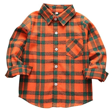 

Flannel Shirt for Boys Button Down Shirt Kids Long Sleeve Tops Toddler Buffalo Plaid Shirts Orange Flannel Shirt 9-10 Years