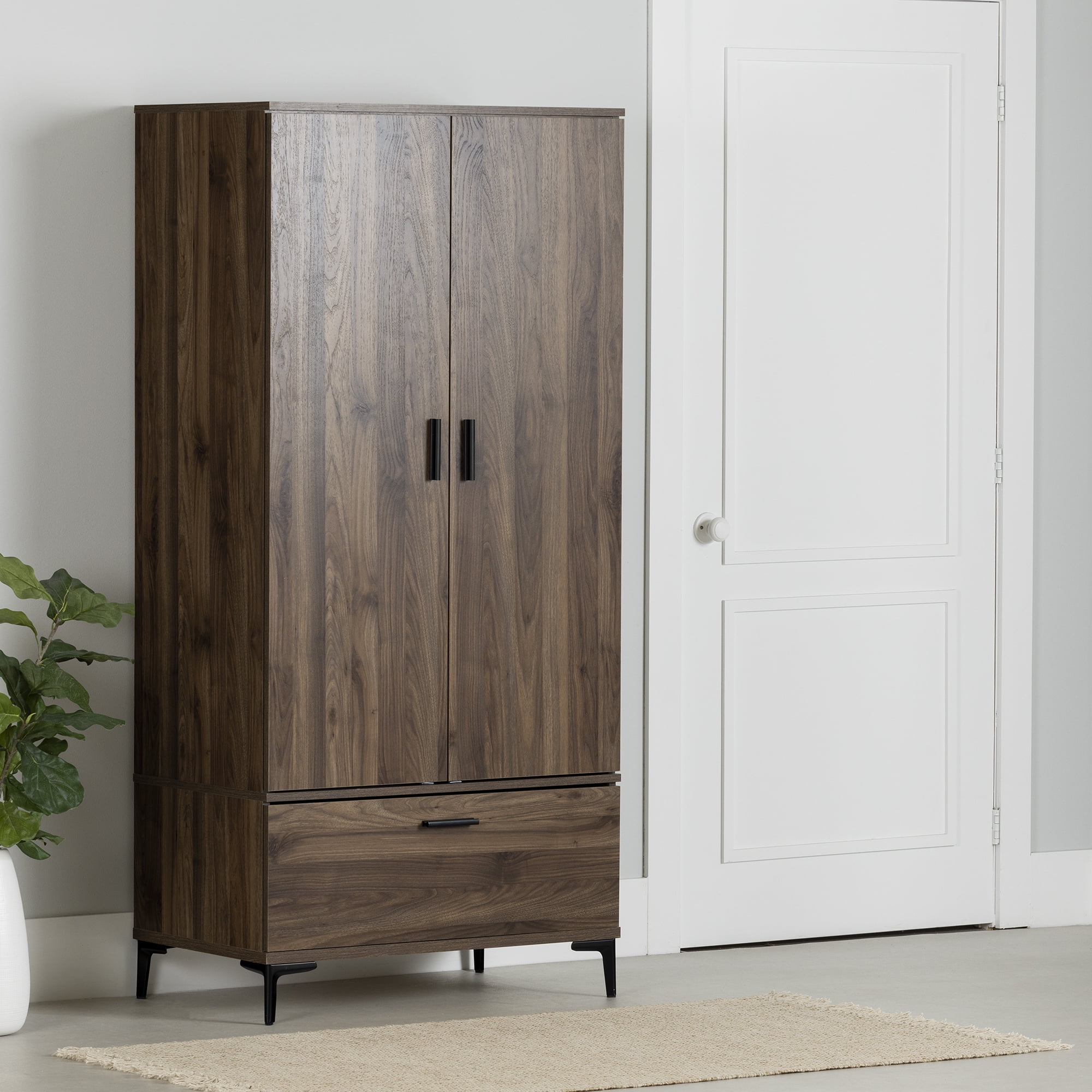 South Shore Musano Wardrobe Armoire with Doors and Drawers, in Natural Walnut