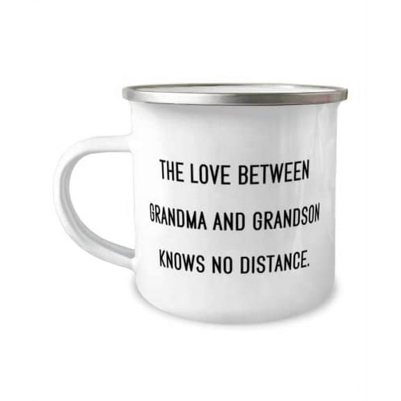 Beautiful Grandson, The Love Between Grandma And Grandson Knows No Distance, Unique 12oz Camper Mug For Grandson From Grandpa
